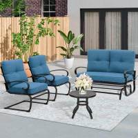 Charlton Home 4-Piece Outdoor Furniture Patio Conversation Sets, Swing Glider Loveseat And Spring Lounge Chairs With Cof