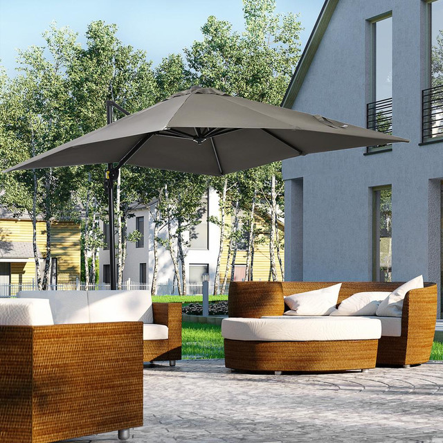 Patio Offset Umbrella 8' x 8' x 8' Light Grey in Patio & Garden Furniture