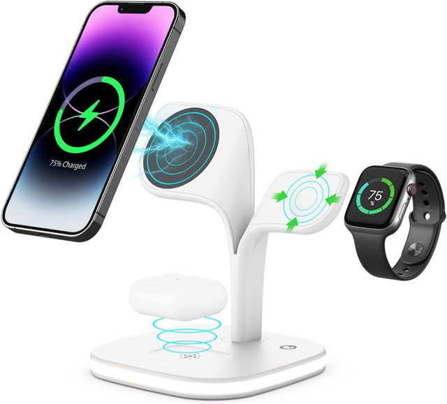 Magnetic Station 5 in 1 Faster Mag-Safe Wireless Charger for iPhone 14,13,12 Pro/MaX, Apple Watch in Cell Phone Accessories in City of Montréal - Image 2