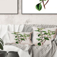 East Urban Home Square,Vintage Green Leaves Plants VII - Traditional Printed Throw Pillow