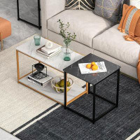 Costway Costway Nesting Coffee Table Set Of 3, End Table With Faux Marble Top, Rectangular Sofa Tables With Heavy-duty M