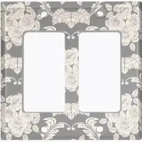 WorldAcc Metal Light Switch Plate Outlet Cover (Damask Rose Tan - Double Rocker)