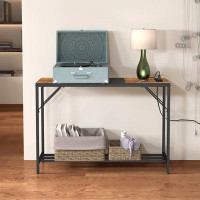 17 Stories 41.7-Inch Console Table With Storage Shelves, Outlet And 2 USB Ports