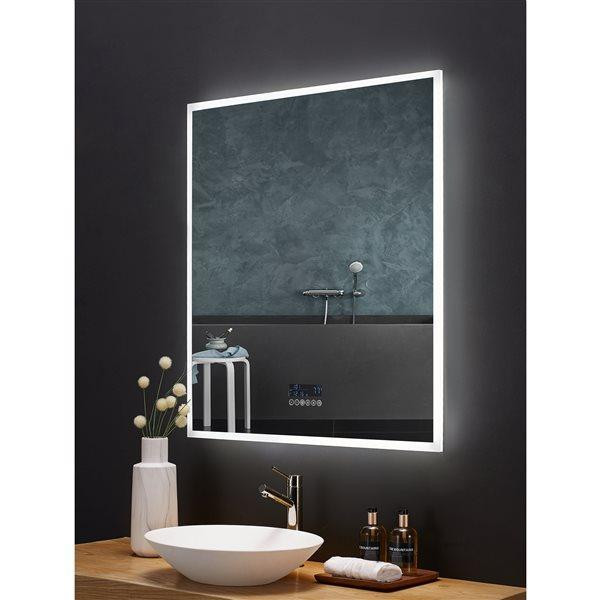 Ancerre Designs Immersion 24, 30, 36 & 48 inch (40 H) LED Lighted Fog Free Rectangular Frameless Mirror w Bluetooth ANC in Floors & Walls - Image 4