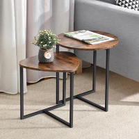 17 Stories Durable Rustic Brown Modern Coffee Table Set Of 2, Industrial Style Nesting Side Tables For Versatile Use