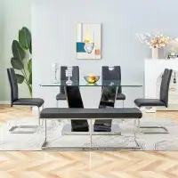 Brayden Studio 63" Glass Dining Table For 4-6, Kitchen Dining Room Table With Faux Marble Tabletop And V-Shaped MDF Base
