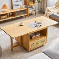 Bayou Breeze Japanese folding rattan plaited ?mobile coffee table Simple modern living room home tea table coffee