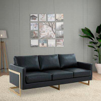 Everly Quinn Everly Quinn Bellago Modern Mid-Century Upholstered Leather Sofa With Gold Frame