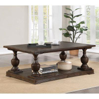 Alma Walden Rectangular Coffee Table with Turned Legs and Floor Shelf Coffee