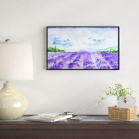 East Urban Home Blue Lavender Fields Watercolor - Floater Frame Oil Painting Print on Canvas