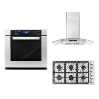 Cosmo 3 Piece Kitchen Package With 36" Gas Cooktop 36" Wall Mount Range Hood 30" Single Electric Wall Oven