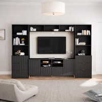 Everly Quinn Multifunctional Tv Stand Stylish Fluted Entertainment Wall Unit Media Storage Cabinet For Tvs Up To 70 Inch