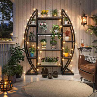 FERACT 5 Tier Plant Stand Indoor, Half-Moon Shaped Large Plant Shelf, Industrial Oval Plant Rack