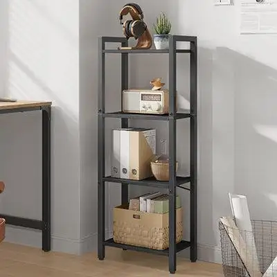 17 Stories 4 Tier Industrial Style Narrow Bookcase with Steel Shelves