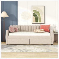 Red Barrel Studio Upholstered daybed with Drawers, Wood Slat Support