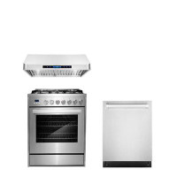 Cosmo 3 Piece Kitchen Package With 30" Freestanding Gas Range 30" Under Cabinet Range Hood 24" Built-in Fully Integrated