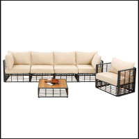 Latitude Run® Grand patio 6-Piece Wicker Patio Furniture Set, All-Weather Outdoor Conversation Set Sectional Sofa