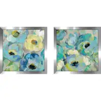 Red Barrel Studio Fresh Teal Flowers II - 2 Piece Picture Frame Print Set on Paper