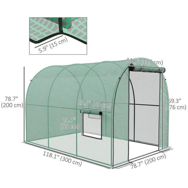 Polytunnel Greenhouse 300L x 200W x 200Hcm Green in Patio & Garden Furniture - Image 3