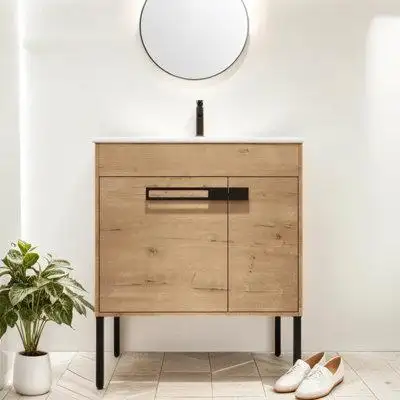 Millwood Pines 30" Convertible Bathroom Vanity With Ceramic Sink: Choose Freestanding or Floating Style