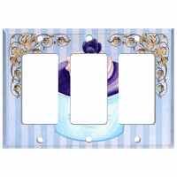 WorldAcc Metal Light Switch Plate Outlet Cover (Colourful Fancy Blue Cupcake Purple Frame Stripes - Single Toggle)