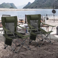 Arlmont & Co. Osewalt Outdoor Folding Camping Chair, Reclining Beach Chair with Footrest and Cup Holder
