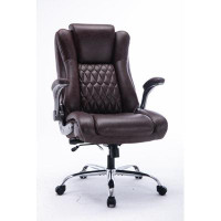 Inbox Zero Marueen PU Leather Office Executive Chair with Lifting Headrest, Adjustable Built-in Lumbar Support