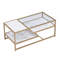 Goodeed Tempered Glass Coffee Table with Shelf for Living Room,Bedroom