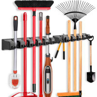 WFX Utility™ 2 Pack Mop And Broom Holder, Wall Mounted Organizer Mop And Broom Storage Tool Rack With 5 Ball Slots And 6