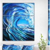 East Urban Home 'Large Blue Wave' Oil Painting Print Multi-Piece Image on Wrapped Canvas