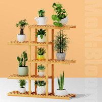 Arlmont & Co. Ximena 5 Layers 11 Potted Flower Plant Stand Bamboo Wood Storage Organizer Free Standing