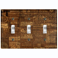 WorldAcc Metal Light Switch Plate Outlet Cover (Rustic Canery Letter Brown - Triple Toggle)