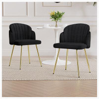 Mercer41 Modern Simple Teddy Fleece Dining Chair Fabric Upholstered Chairs Home Bedroom Stool Back Dressing Chair Gold M