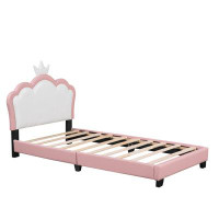 Mercer41 Full Size Upholstered Princess Bed With Crown Headboard,Full Size Platform Bed With Headboard And Footboard