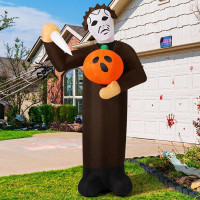 The Holiday Aisle® Halloween Inflatable 6FT Scary Pumpkin Killer With Built-In Leds Blow Up Yard Decoration For Holiday