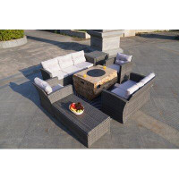 Red Barrel Studio Moda 40 In. X 36.5 In. X 23.8 In. H Brown Rectangular Wicker Outdoor Gas Fire Pits Dining Set
