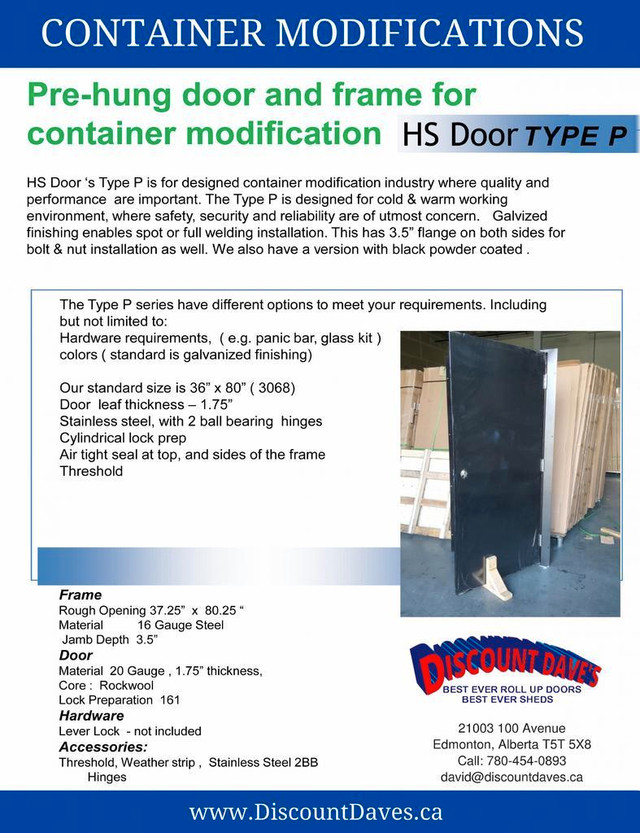 Pre-Hung Shipping Container Man Doors for Sea-Cans $875 in Storage Containers in Edmonton Area - Image 2