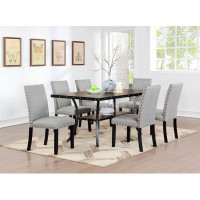 Red Barrel Studio Modern Classic Dining Room Furniture Natural Wooden Rectangle Top Dining Table 6X Side Chairs Grey Fab