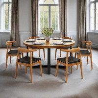 PULOSK 4 - Person Burlywood Solid Wood Round Dining Table Set