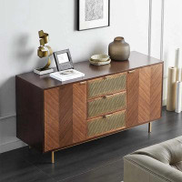 Musem Modern Mid-Century Walnut Sideboard Buffet With 3 Drawers 2 Door Cabinet, Solid Wood Frame