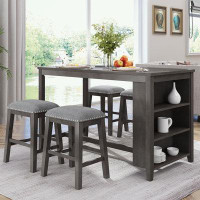Red Barrel Studio 5 Pieces Farmhouse Dining Table Set with 4 stools