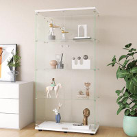 HOVEYY Two-Door Glass Display Cabinet 4 Shelves With Door, Floor Standing Curio Bookshelf For Living Room Bedroom Office