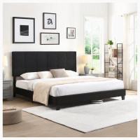 Ebern Designs Upholstered Platform Bed Frame With  Linen Fabric Headboard, No Box Spring Needed, Wood Slat Support, Easy