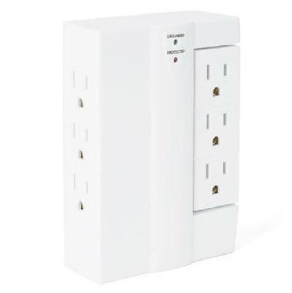 6 Outlet 1500J Surge Protector Side Socket with Swivel Wall Power Strip - 120V - White in Other in West Island