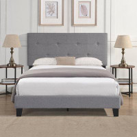 Red Barrel Studio Queen Size Upholstered Platform Bed Frame with Button Tufted Linen Fabric Headboard