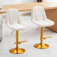 Everly Quinn Set Of 2 White Velvet Swivel Bar Stools, Adjustable Counter Height, Gold Base - Modern Chairs For Kitchen I