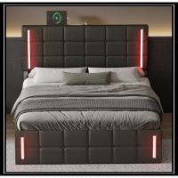 Ivy Bronx Queen Size Upholstered Bed With LED Lights