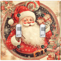 WorldAcc Metal Light Switch Plate Outlet Cover (Old Santa Claus Present Gifts - Double Toggle)