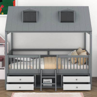 House of Hampton Twin Size Wood Bed House Bed Frame