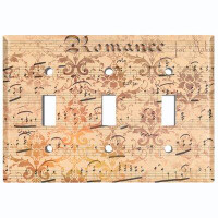 WorldAcc Metal Crosshatch Light Switch Plate Outlet Cover (Music Note Wallpaper  - Triple Toggle)